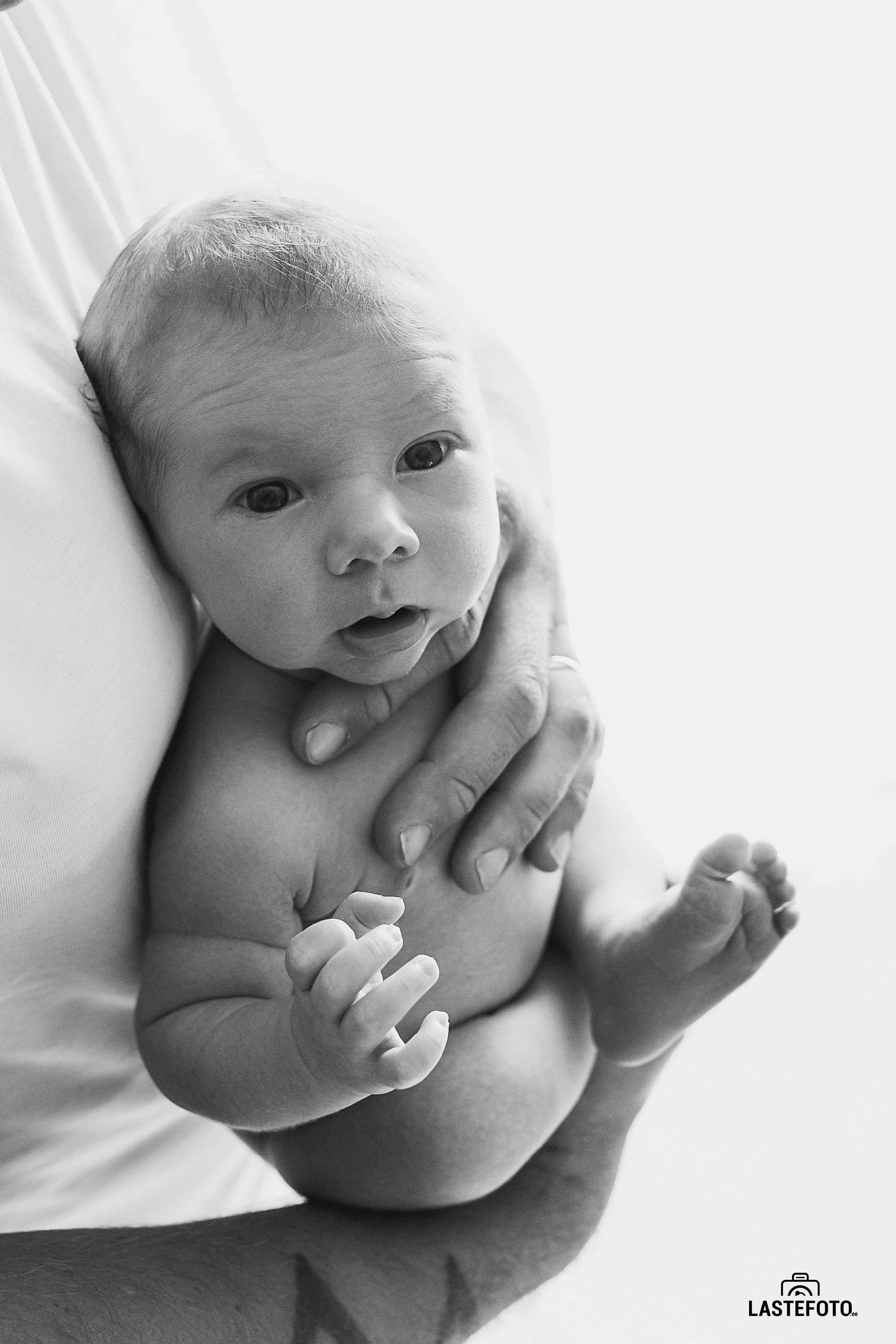 Black and white photography of a newborn